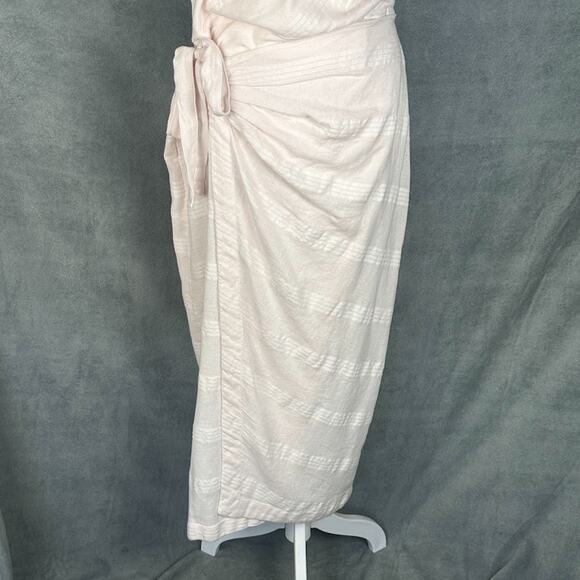 Free People Dress Womens Medium Pink Linen One Shoulder Midi Beach At Leisure - Picture 4 of 16